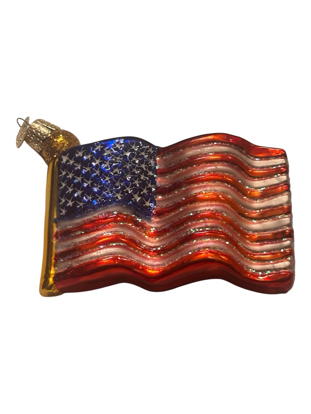 Old World Christmas Glass American Flag Ornament - 2.5 X 3.5”
